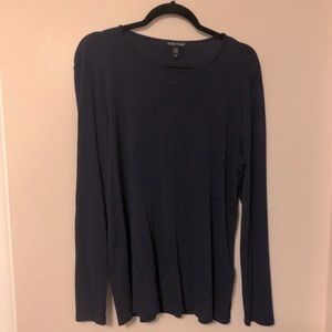 EILEEN FISHER 100% SILK DARK NAVY CREW LONG SLEEVE CLASSIC